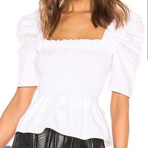 AMANDA UPRICHARD NWOT White Marisol Smocked Cotton Top